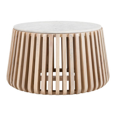 Winslow Round White Marble Top and Slatted Wood Coffee Table Winslow Round White Marble Top and Slatted Wood Coffee Table