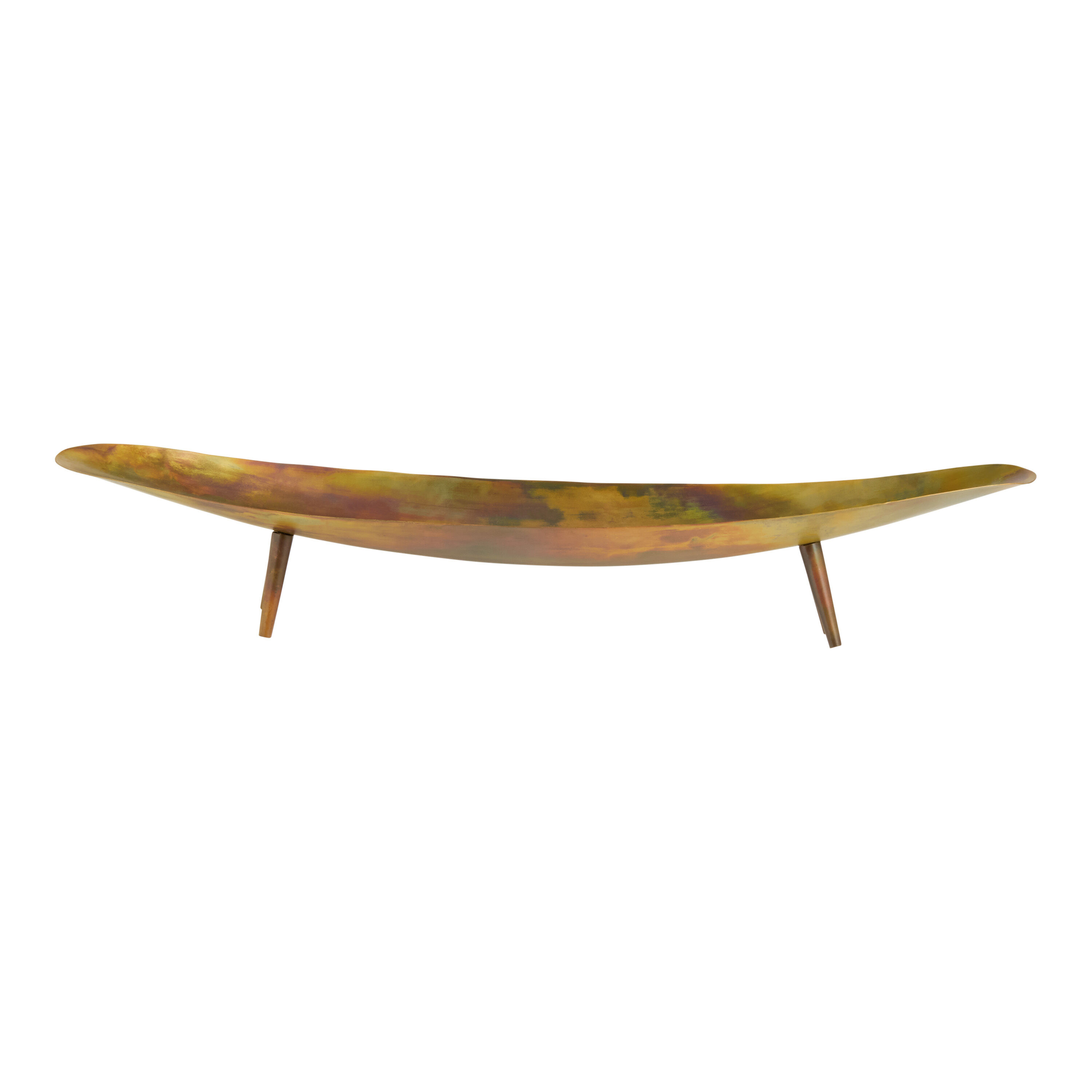 Rainbow Patina Copper Metal Footed Boat Tray image number 1
