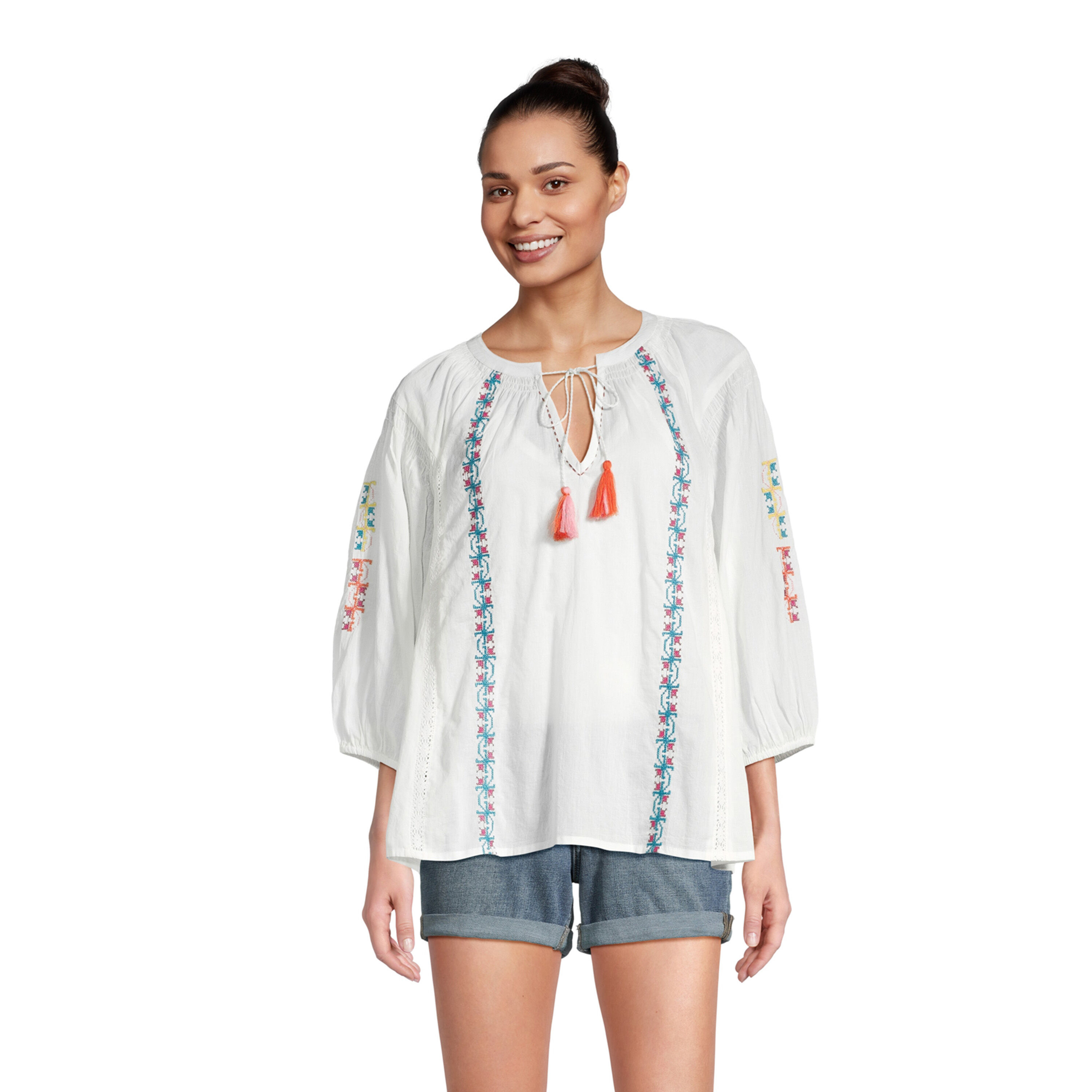 White embroidered peasant top top