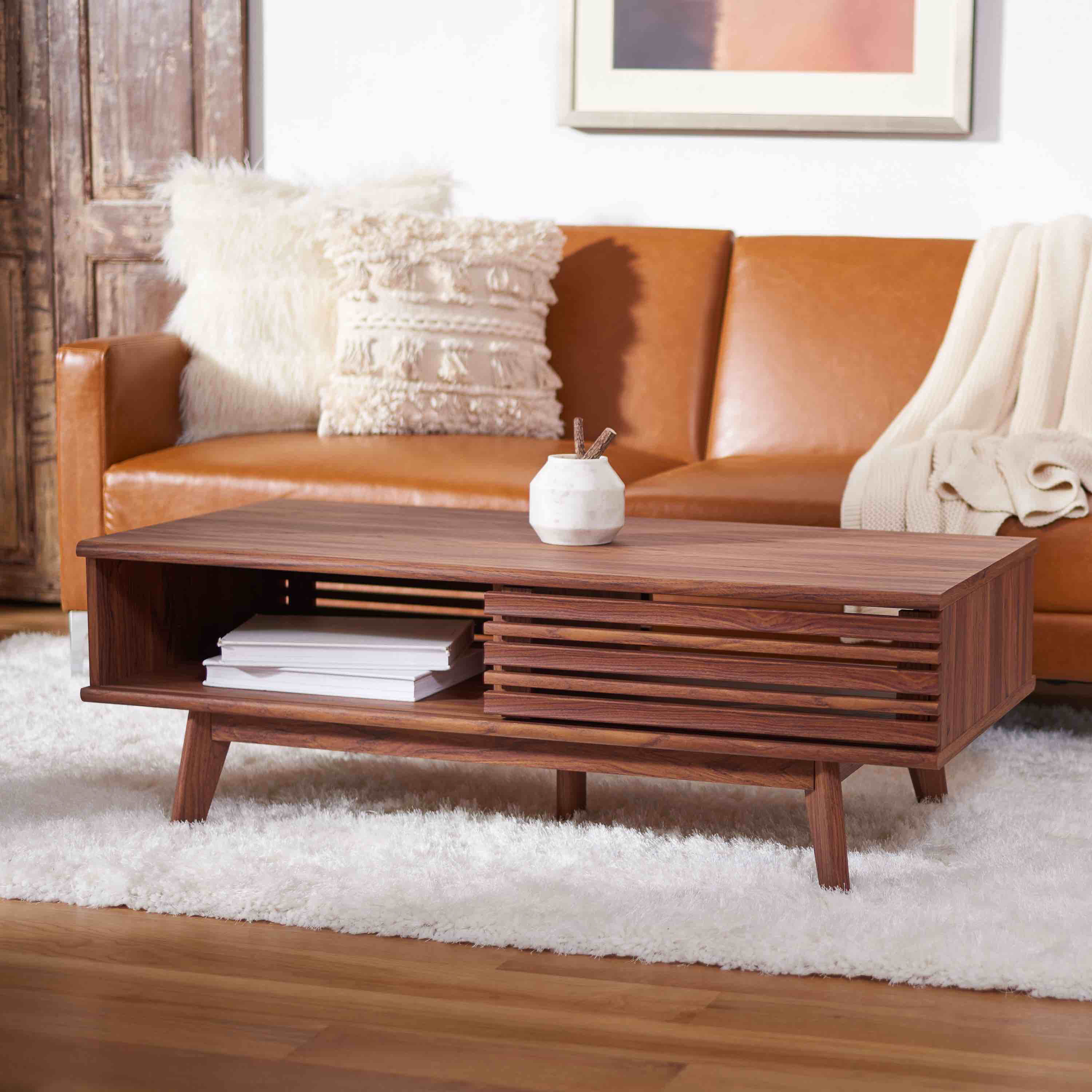 Pam Rubber Wood Mid Century Coffee Table With Storage World Market
