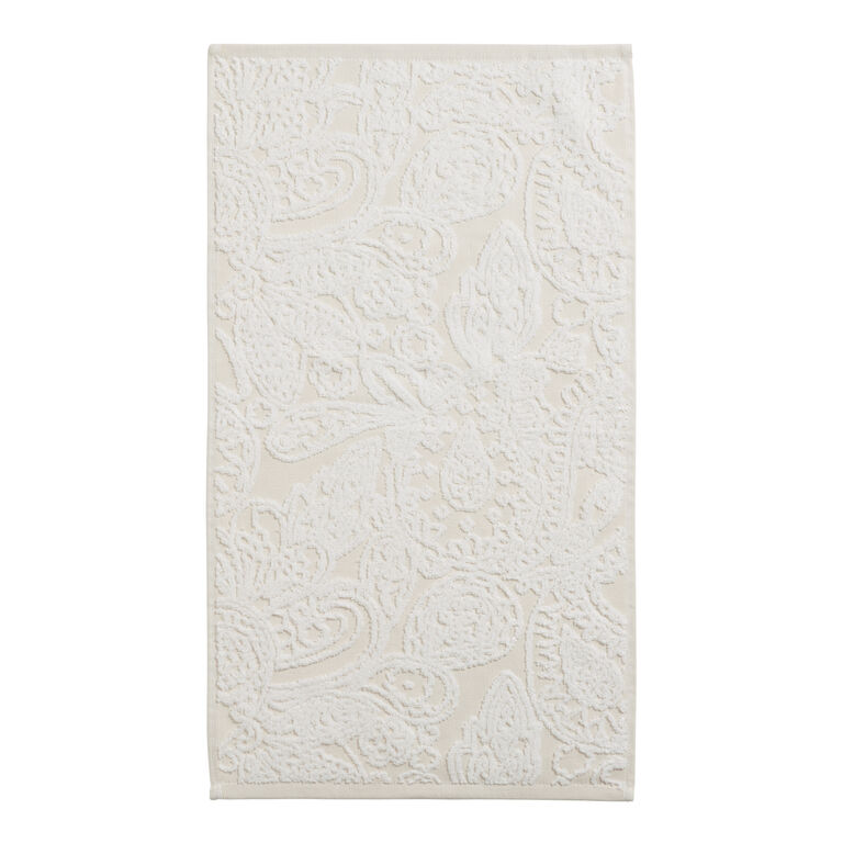 Anastasia Ivory And White Sculpted Paisley Hand Towel - World Market