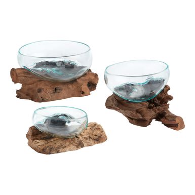 Natural Driftwood And Blown Glass Bowl Decor Natural Driftwood And Blown Glass Bowl Decor
