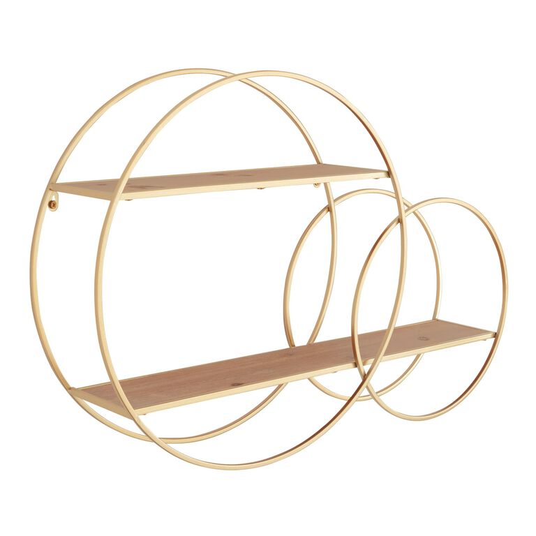 Wood and Gold Double Circle Wall Shelf image number 1
