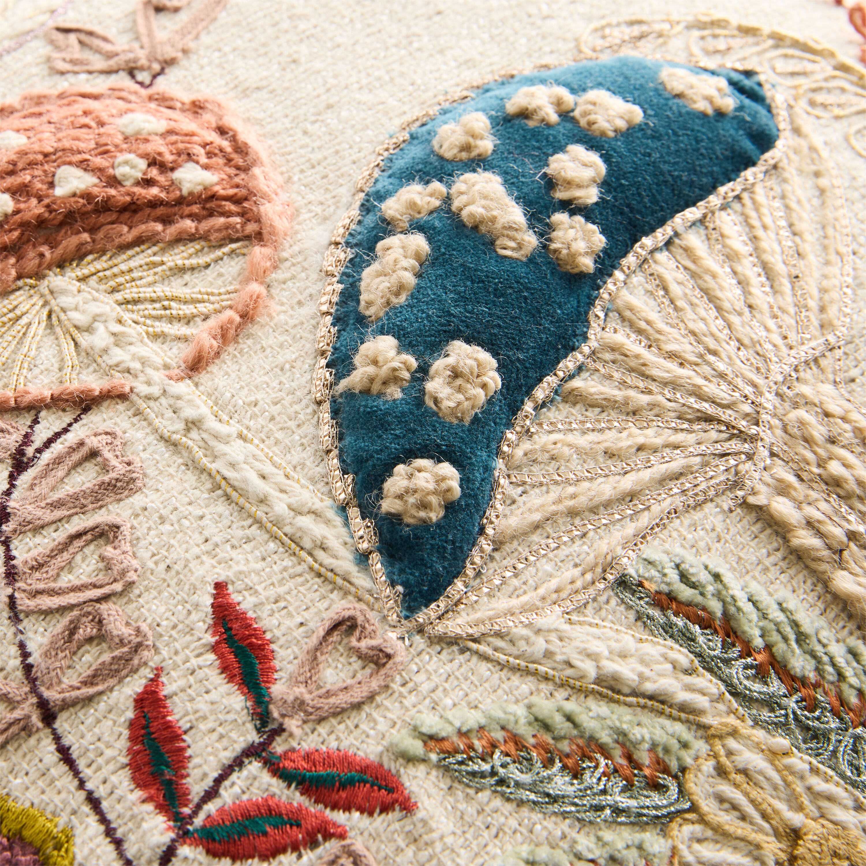 Oatmeal Mushroom Embroidered Throw Pillow image number 2