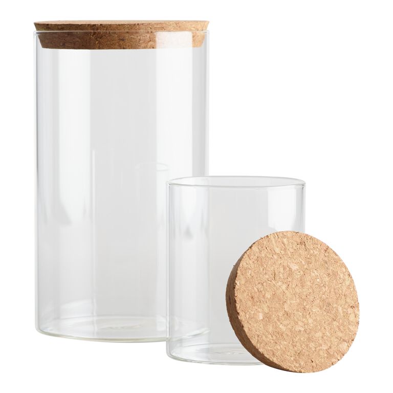 Glass Jar Container Set of 2 Decorative Storage Jars 