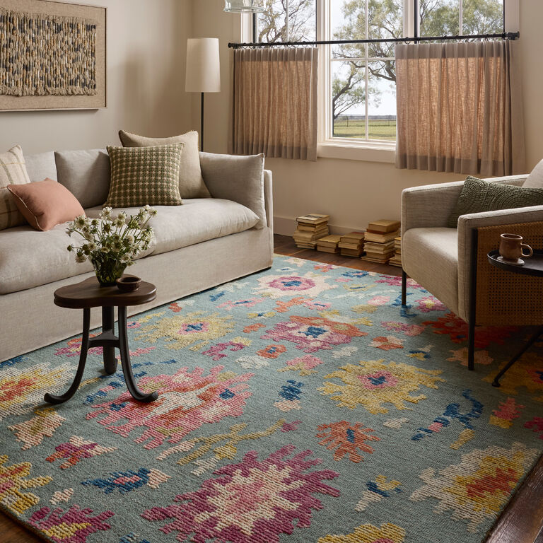 Tilly Spa Blue Multicolor Floral Hand Tufted Wool Area Rug image number 2