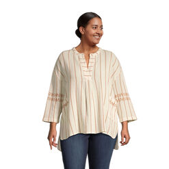 Brienne Ivory And Terracotta Khadi Tunic Top With Pockets