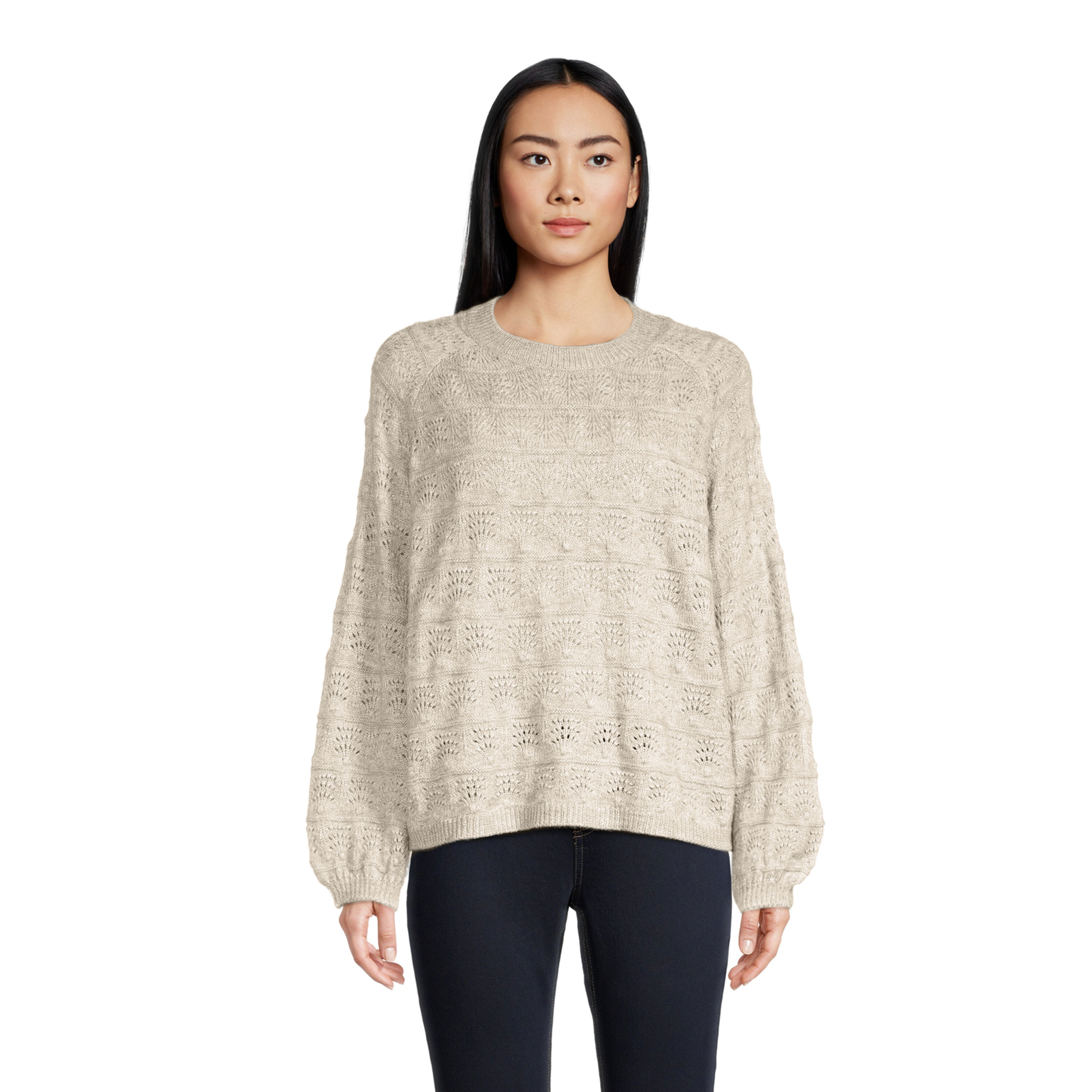 Heathered Oatmeal Recycled Yarn Bobble Knit Sweater