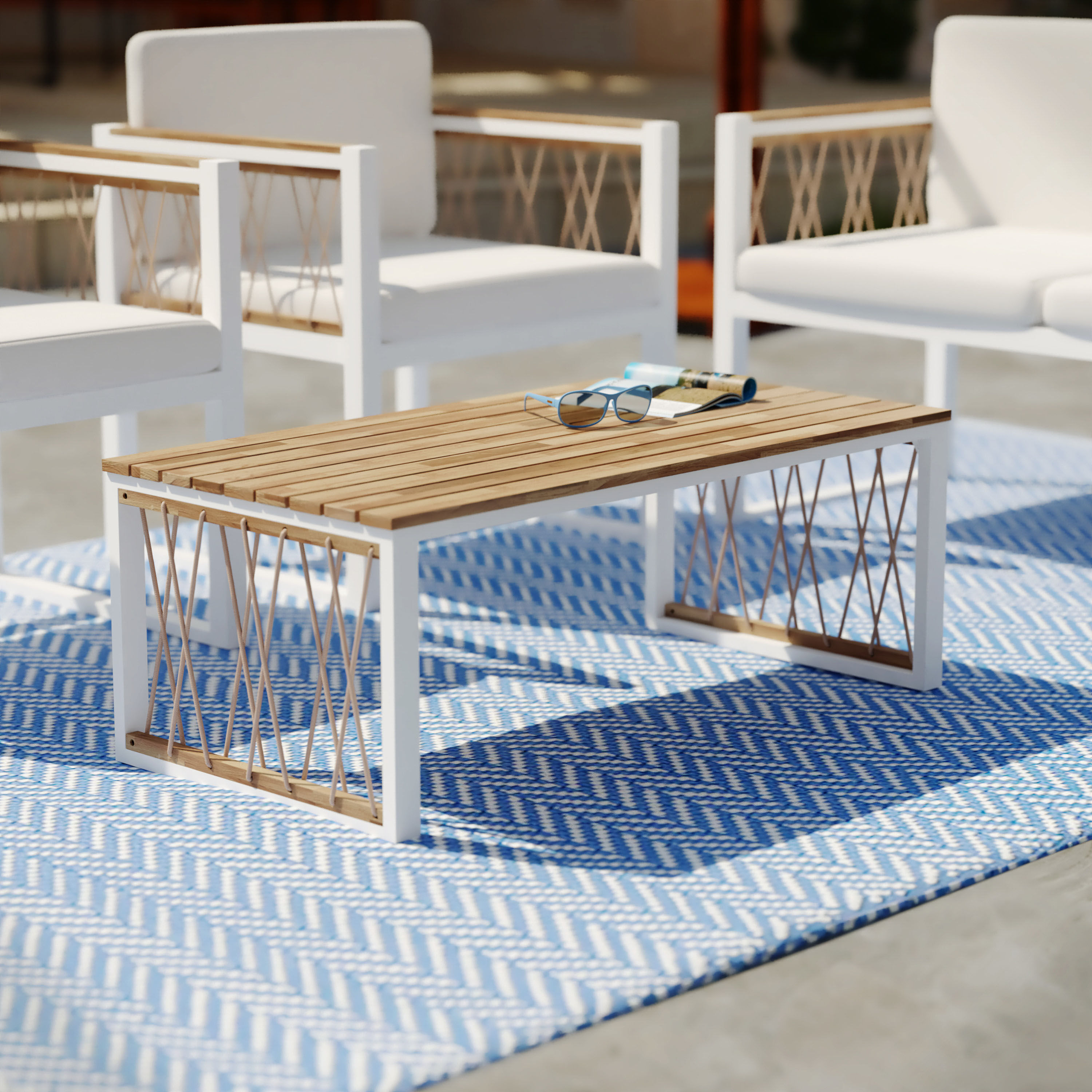 Caguas Acacia Wood and White Metal Outdoor Coffee Table World Market