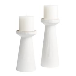 White Ribbed Ceramic Pillar Candle Holder