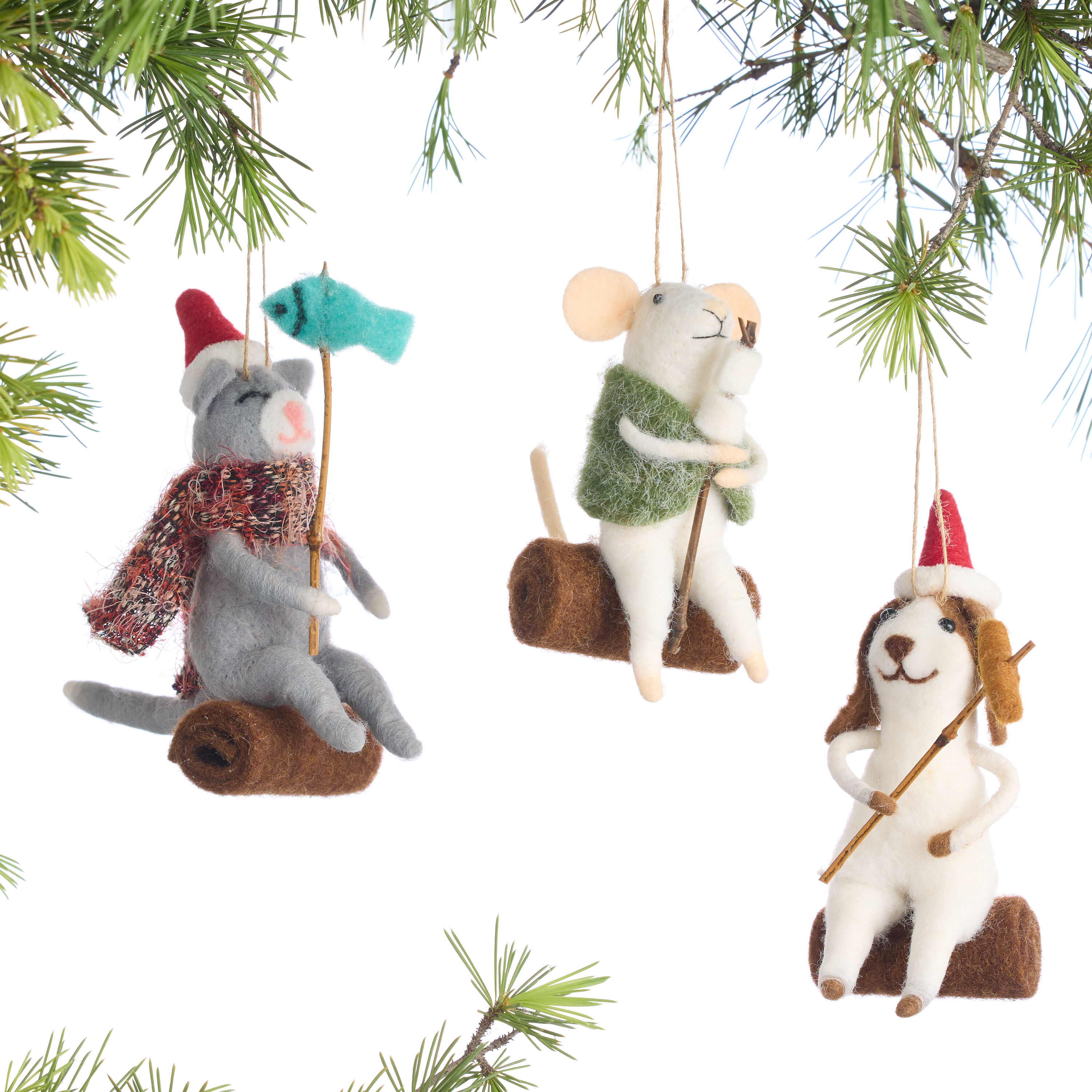 Wool Campfire Critter Ornaments Set of 3 image number 0