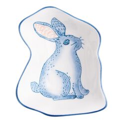 Hand Painted Blue And White Bunny Figural Bowl