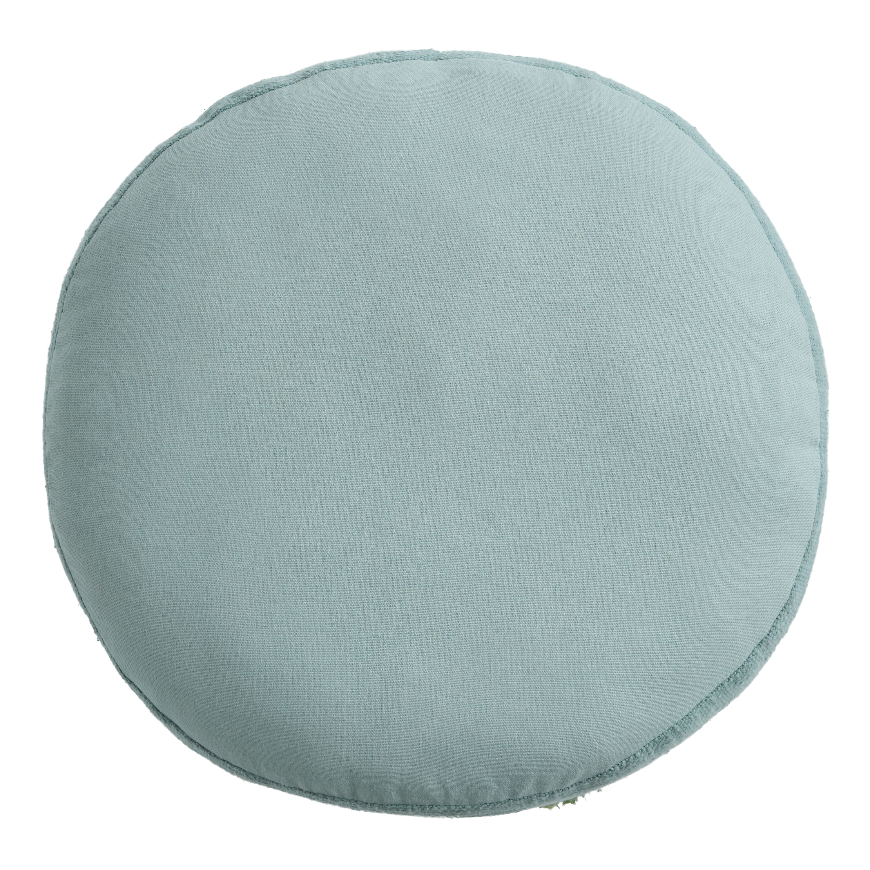 Round Blue and Green Tufted Mountainscape Throw Pillow image number 2