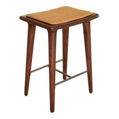 Hart Acacia Wood and Buffalo Leather Backless Counter Stool Hart Acacia Wood and Buffalo Leather Backless Counter Stool
