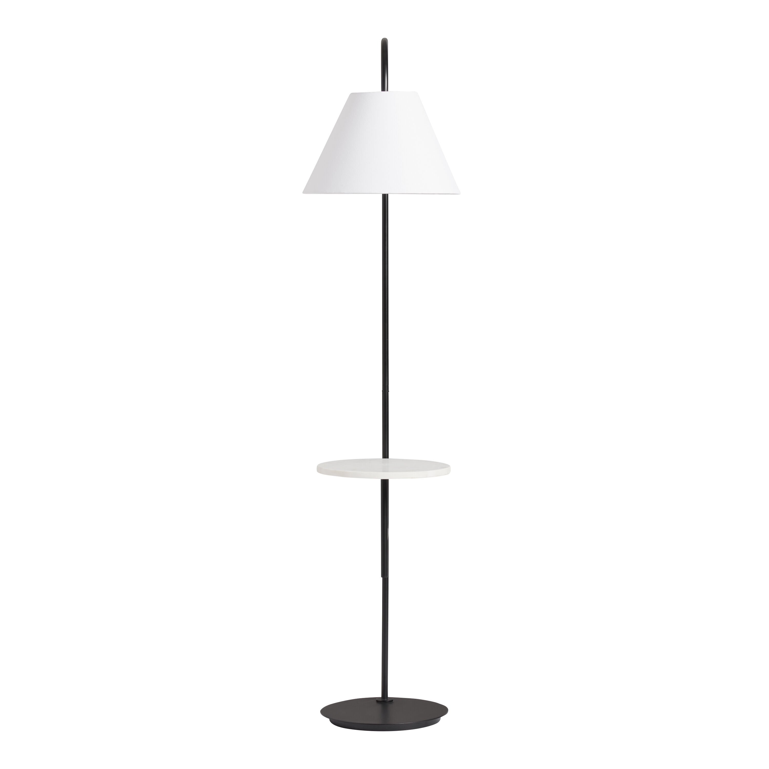 Idris Black Metal Floor Lamp with White Marble Shelf