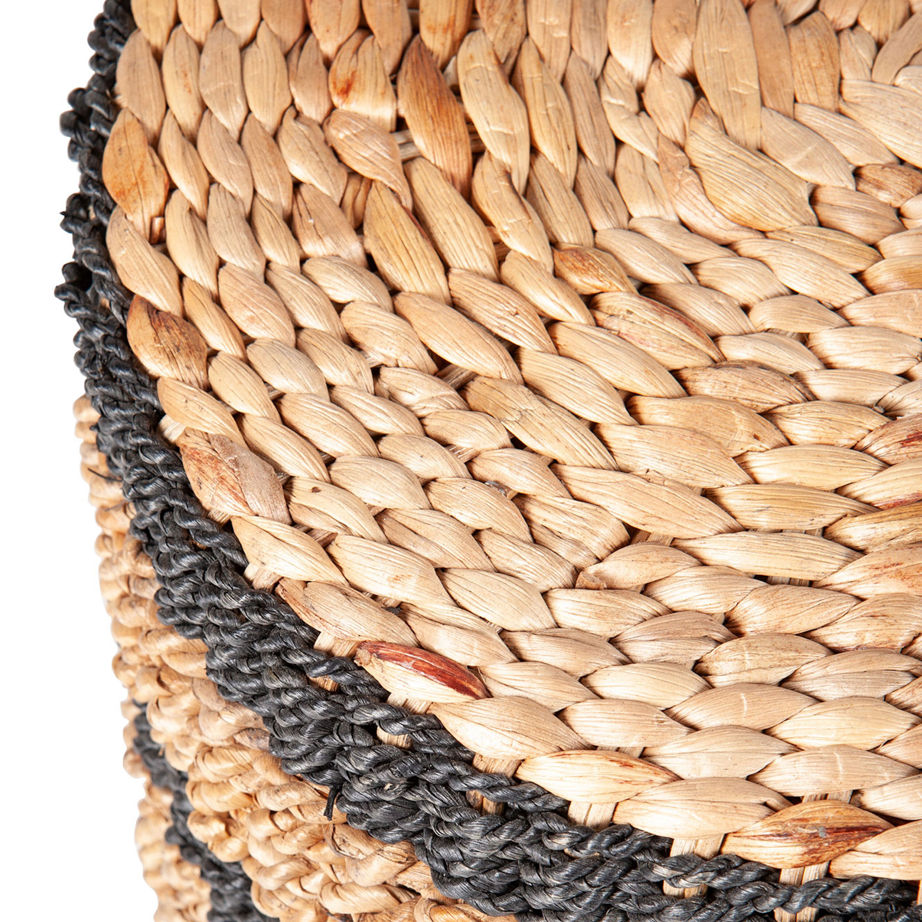 Nevill Round Black and Natural Seagrass Striped Drum Stool image number 3