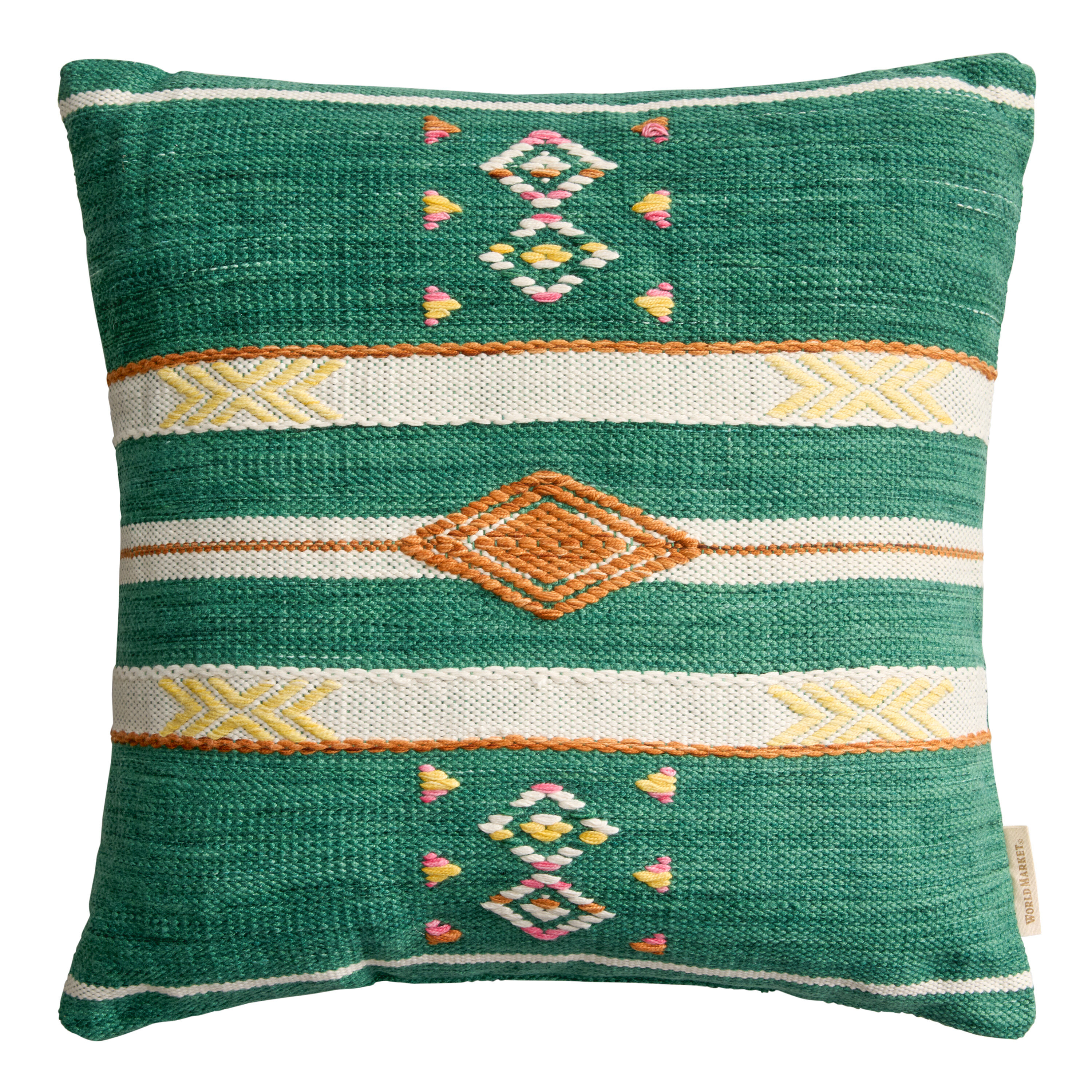 Green and Orange Diamond Stripe Indoor Outdoor Throw Pillow image number 0