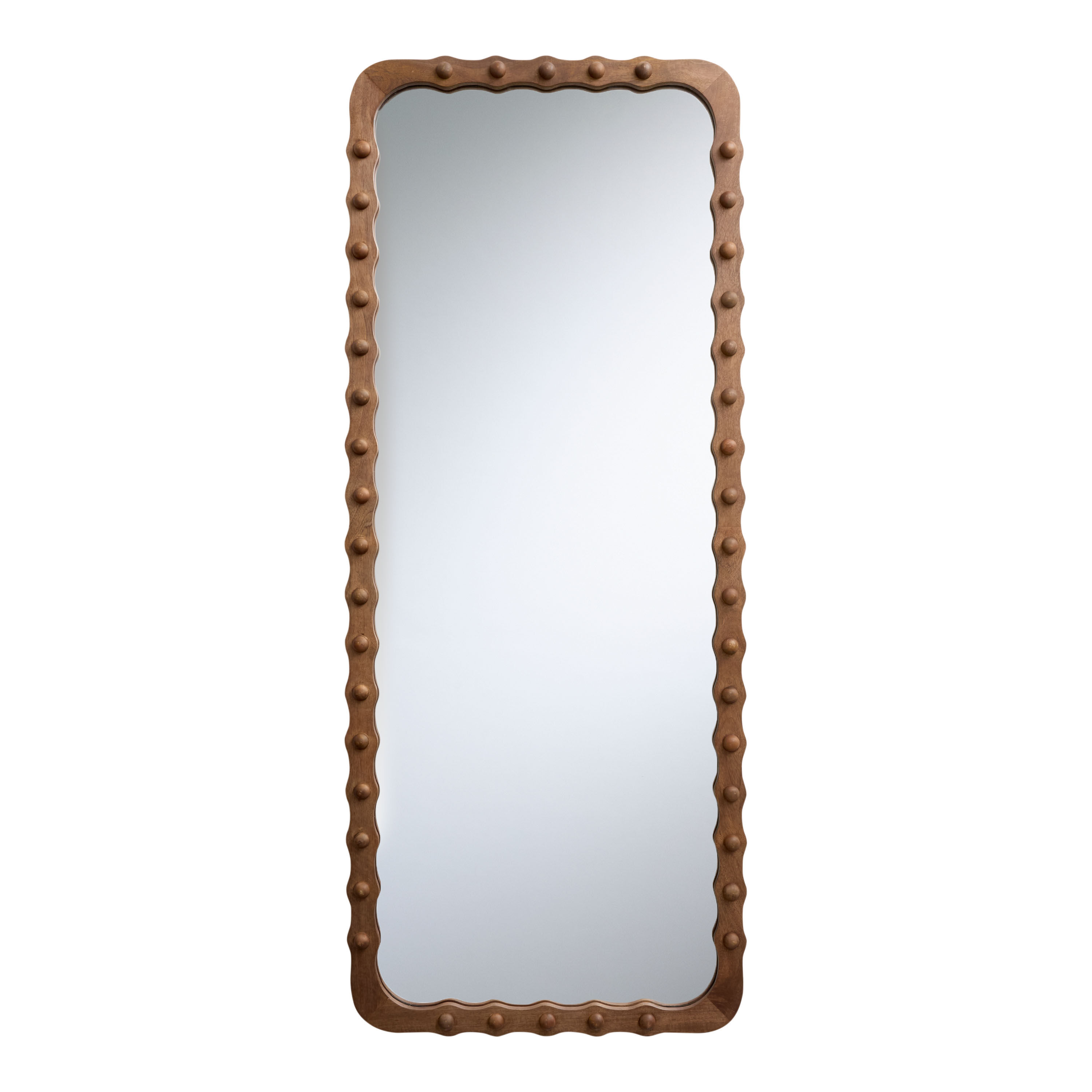 Dark Brown Wood Beaded Leaning Full Length Mirror