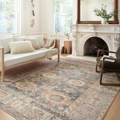 Everly Blue And Tan Persian Style Area Rug