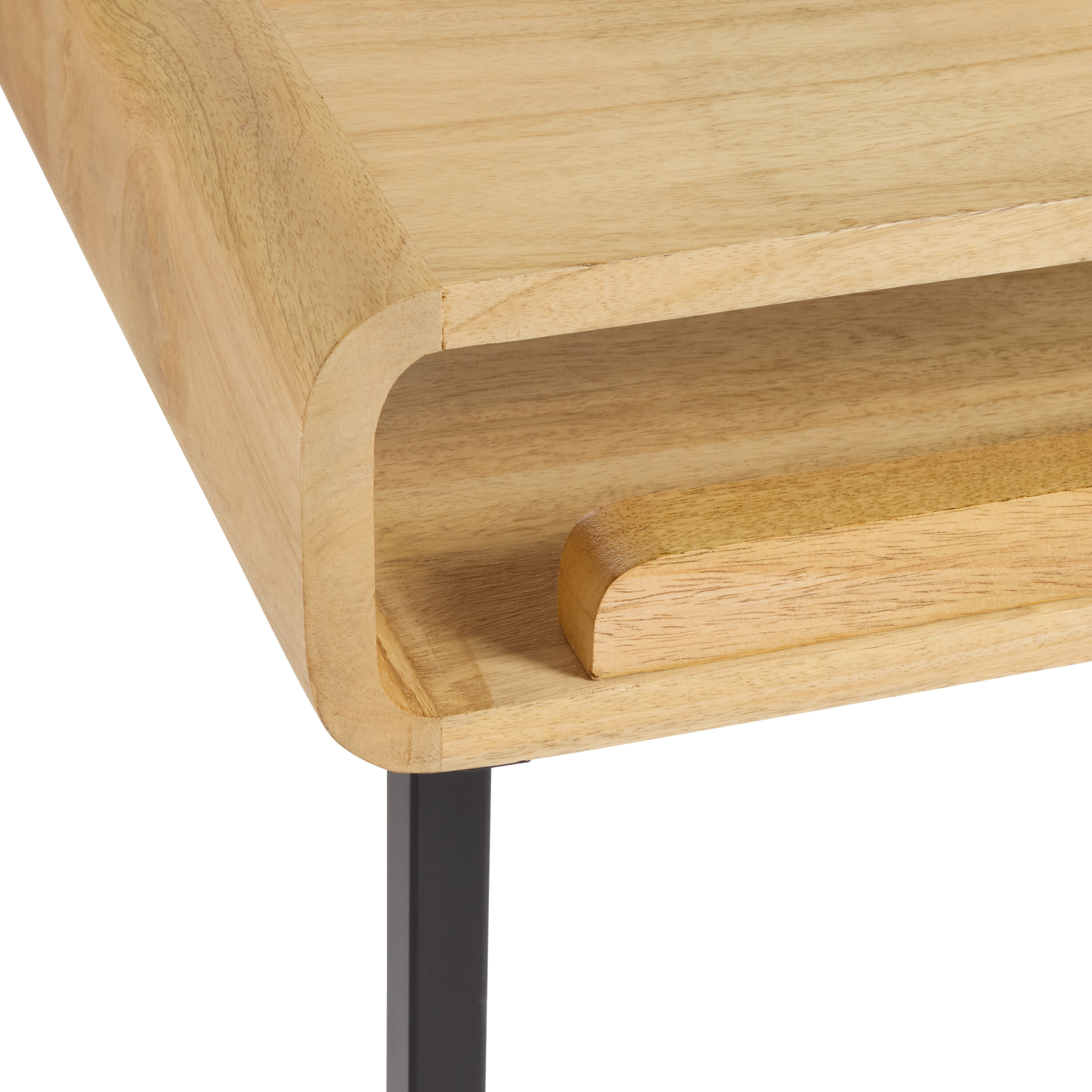 Ballard Natural Wood and Black Metal Laptop C Table with Shelf image number 2