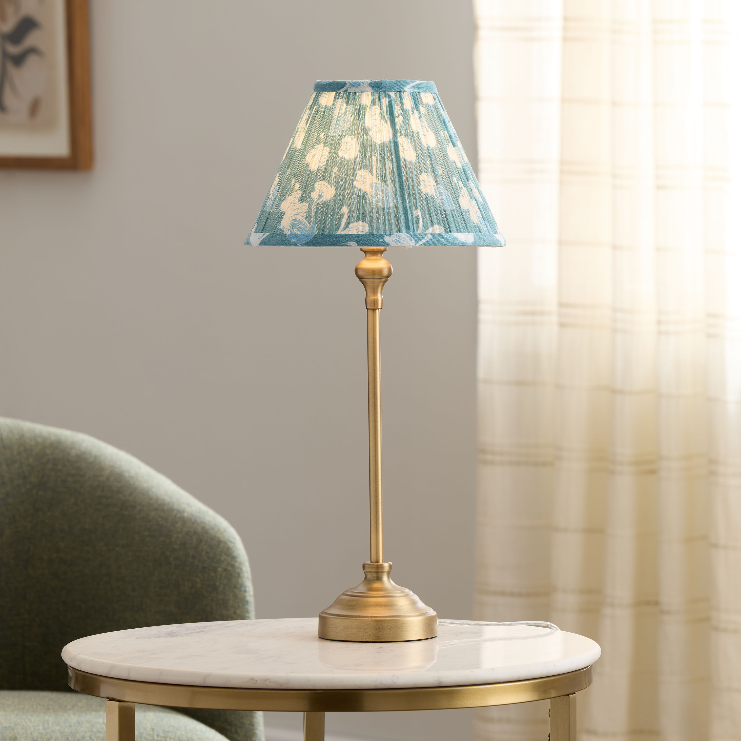Lyric Antique Bronze and Pleated Swan Shade Table Lamp image number 1