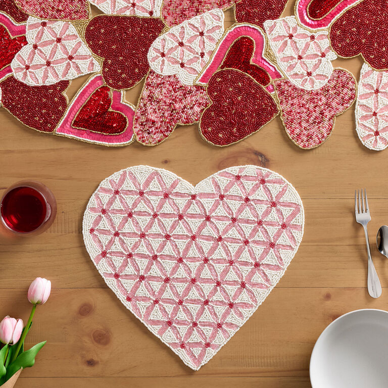 Red And White Heart Beaded Placemat image number 2