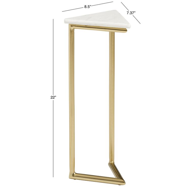 Triangular White Marble and Gold Metal Tasha Drink Table image number 4