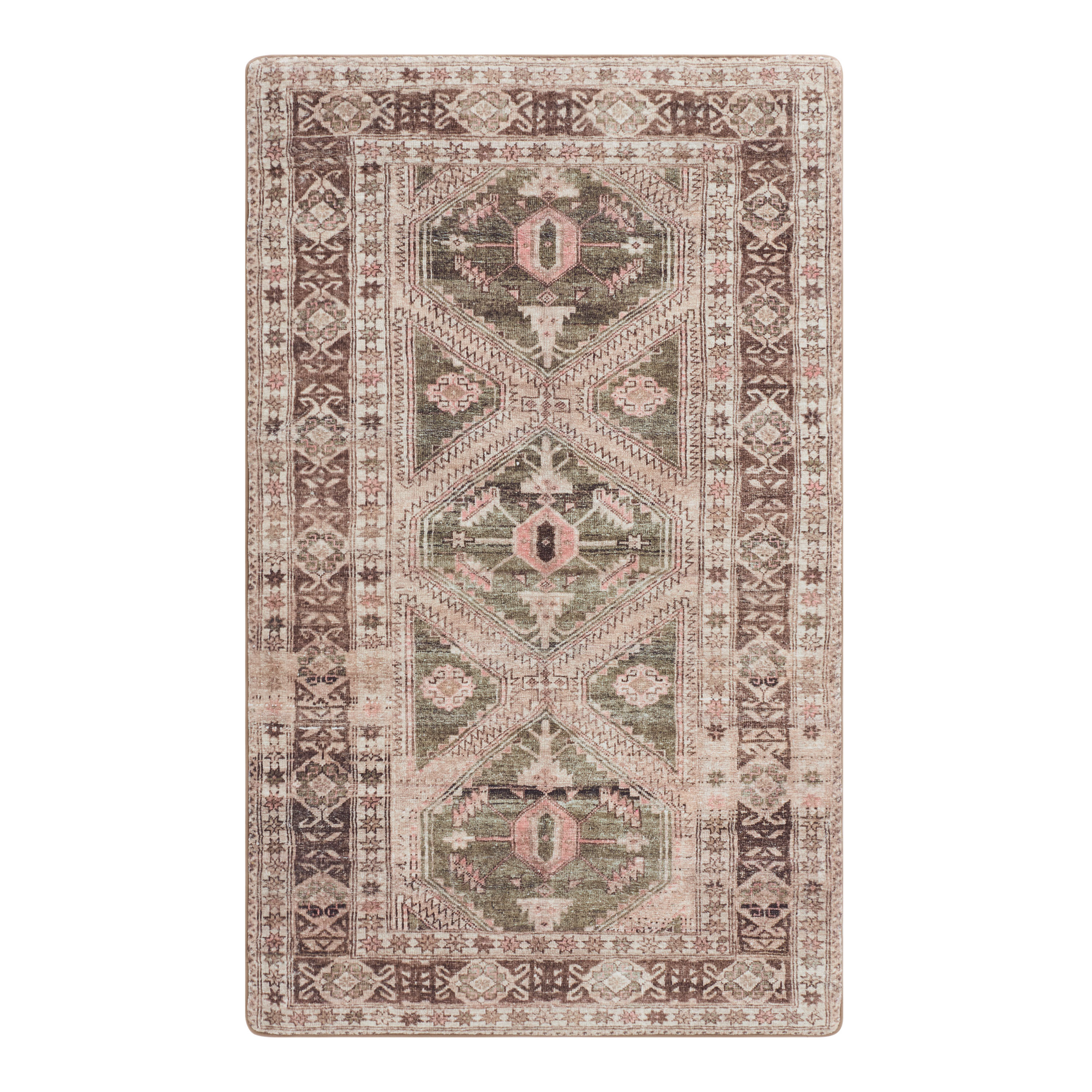 Jade Pink and Olive Traditional Style Memory Foam Area Rug image number 0