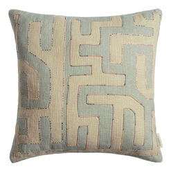 Ivory And Aqua Maze Embroidered Throw Pillow