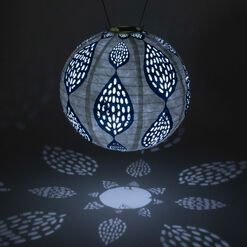 Round Indigo Blue Leaf Fabric Solar LED Lantern