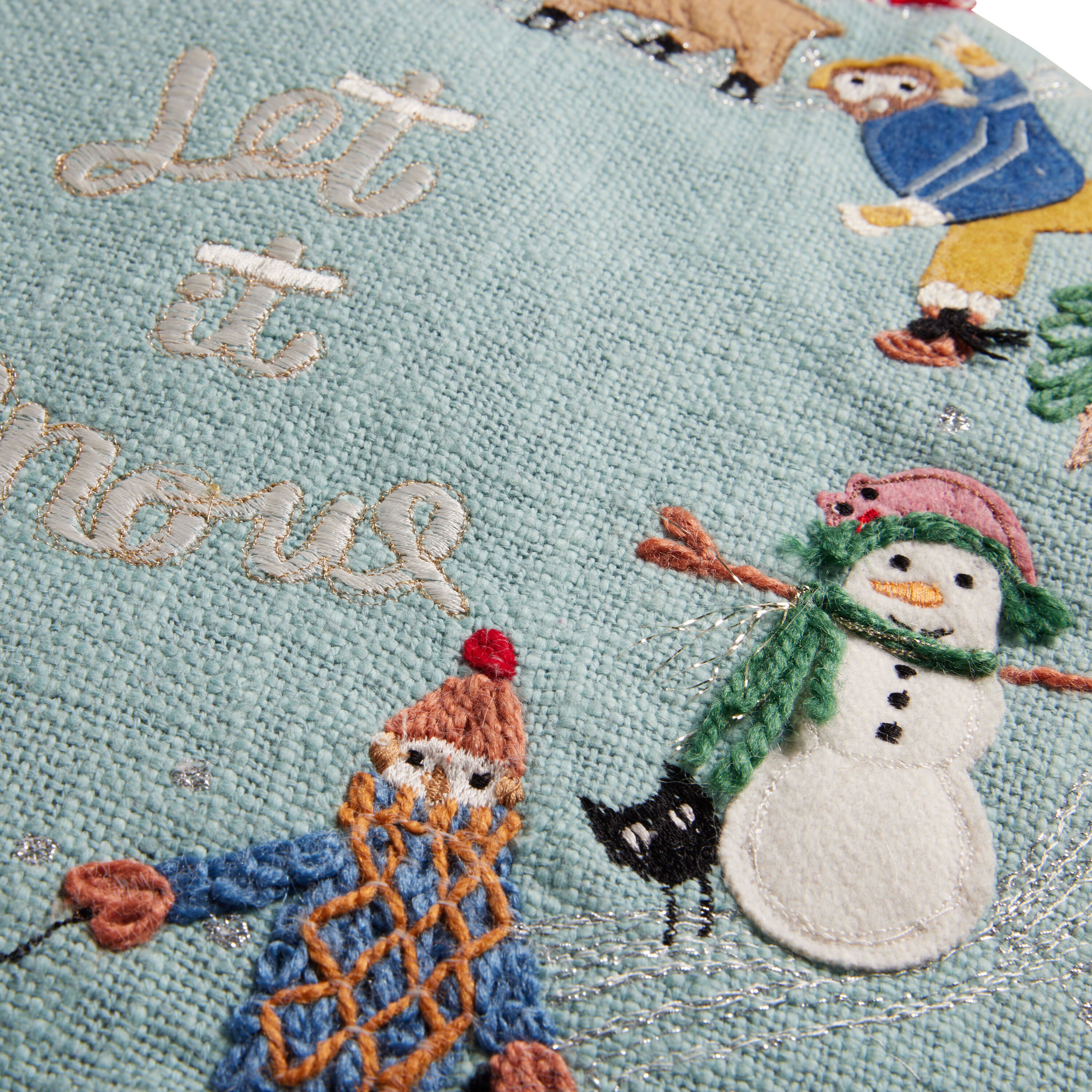 Round Blue Embroidered Let It Snow Throw Pillow World Market