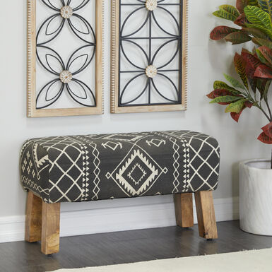 Quinlan Black and White Geometric Upholstered Bench Quinlan Black and White Geometric Upholstered Bench