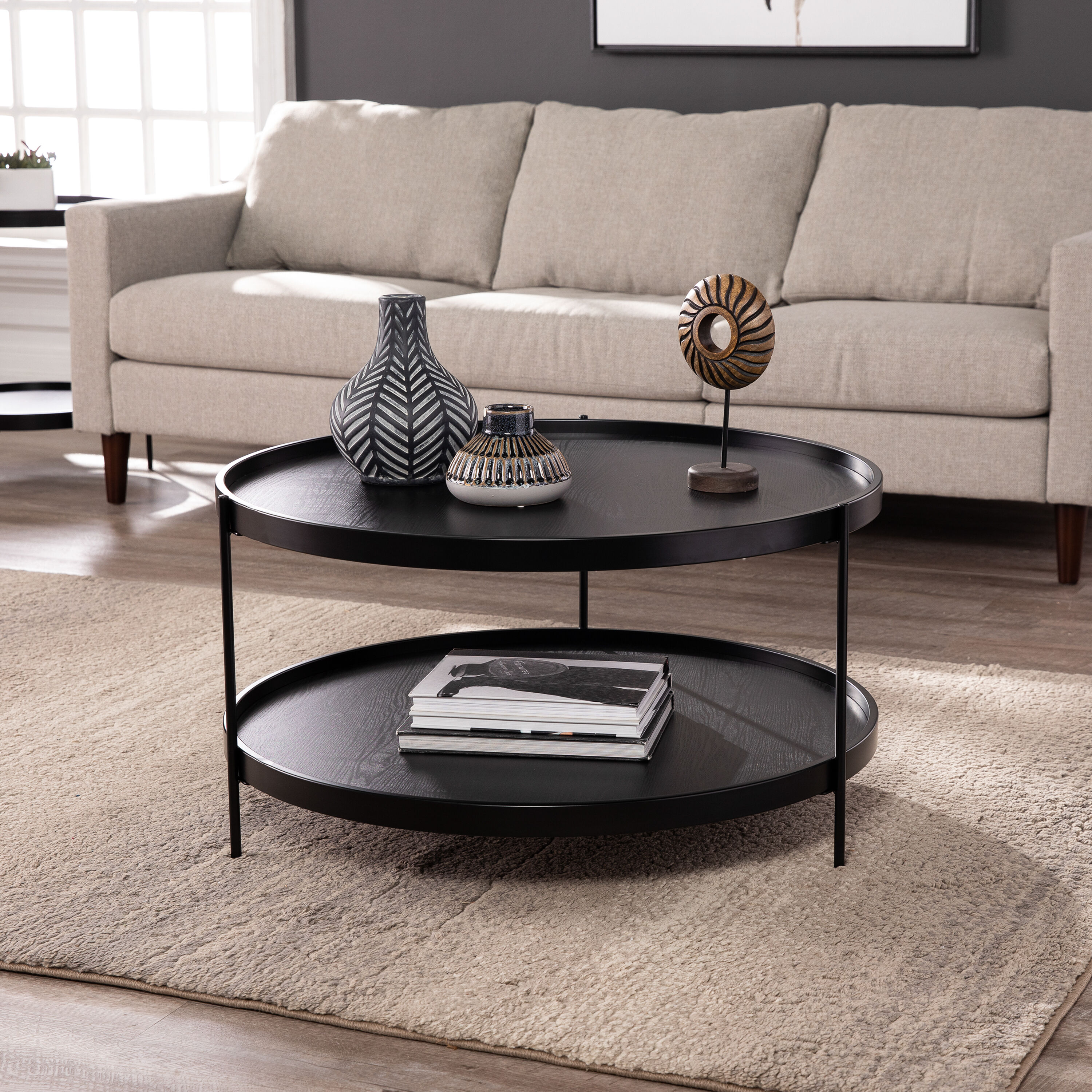 Round metal black coffee table sale