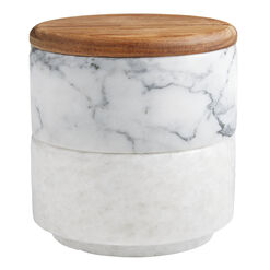 Gray and White Marble Two Tier Stacking Salt Cellar