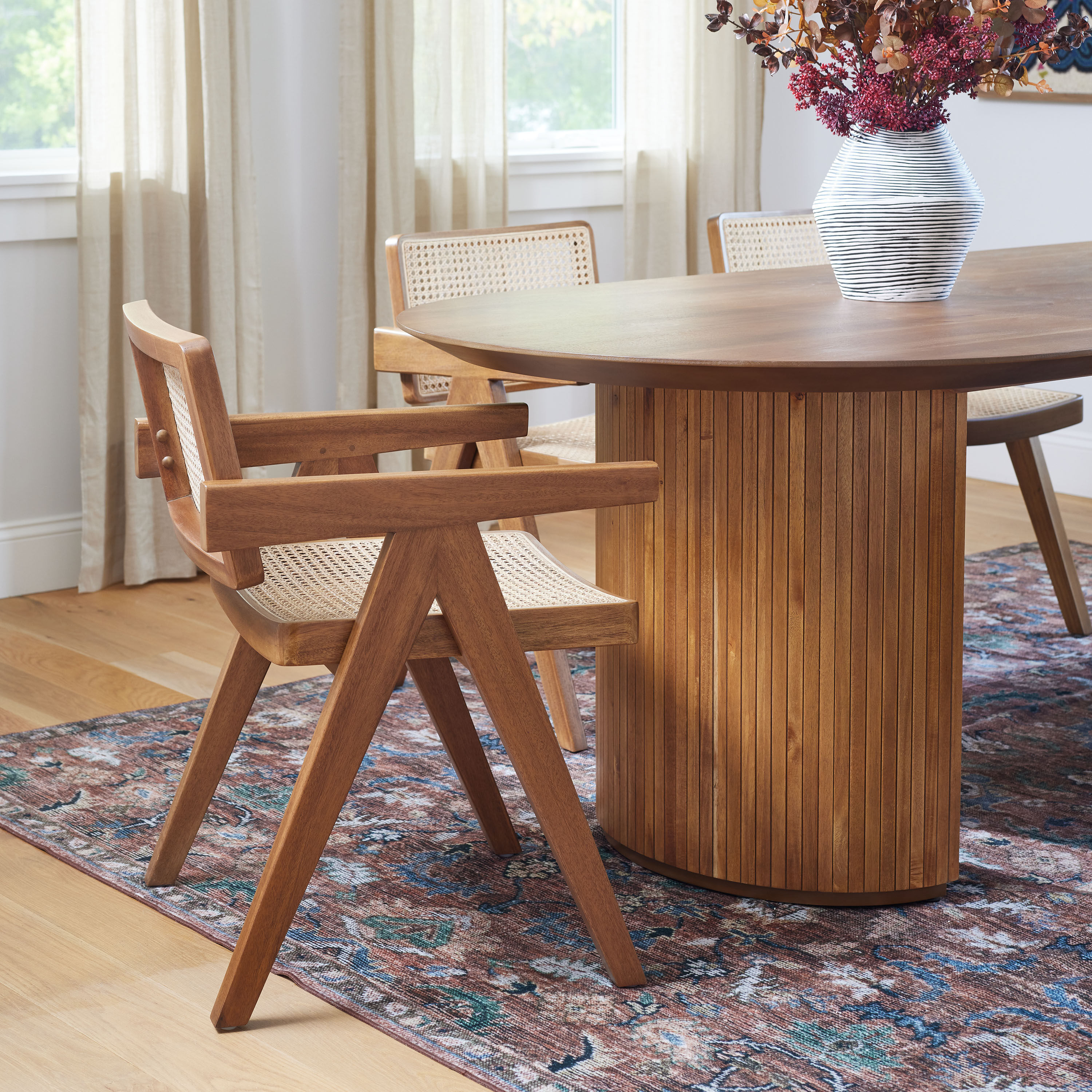 Lana Rattan Cane and Wood A Frame Dining Chair Set of 2