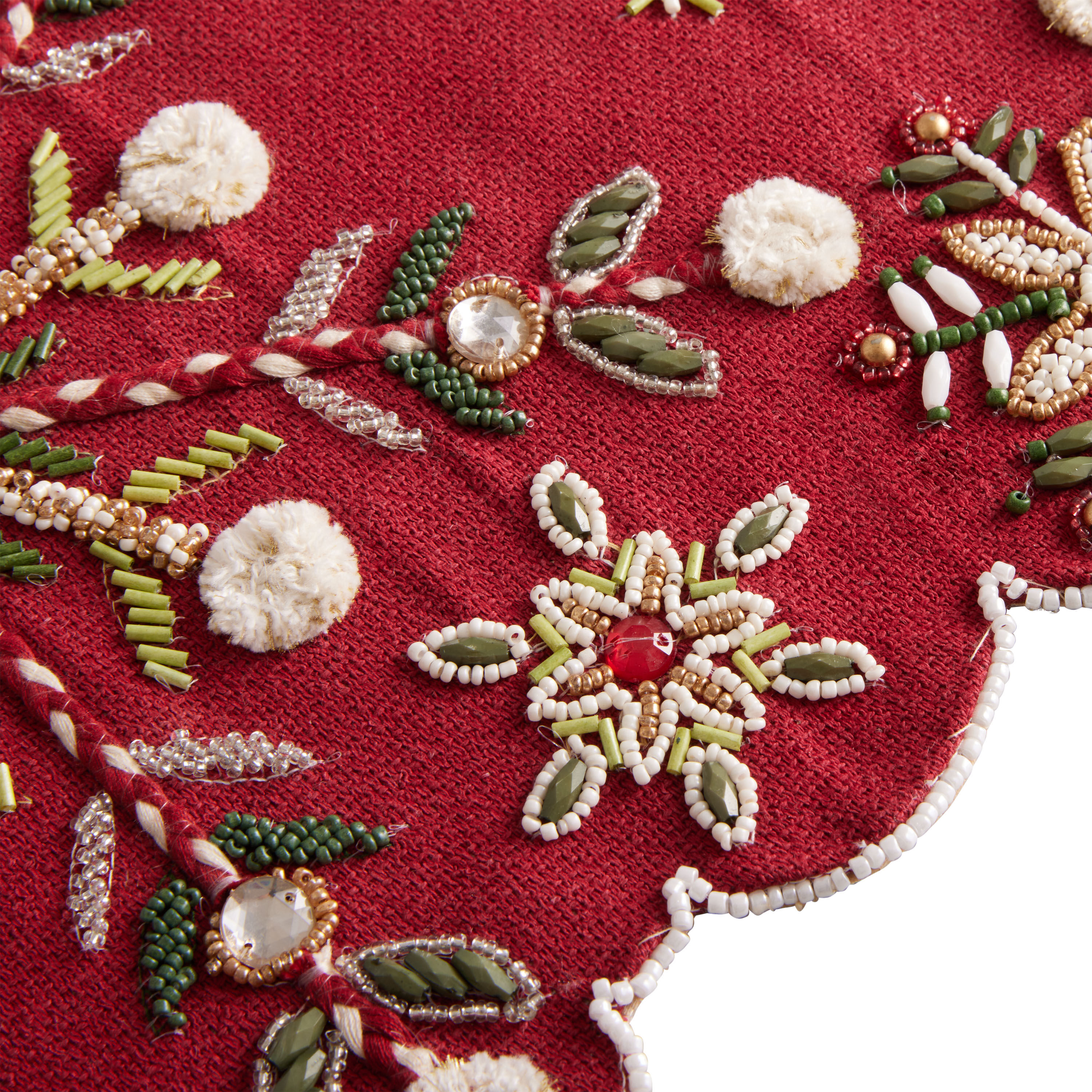 Red Snowflake Embroidered Beaded Table Runner image number 1