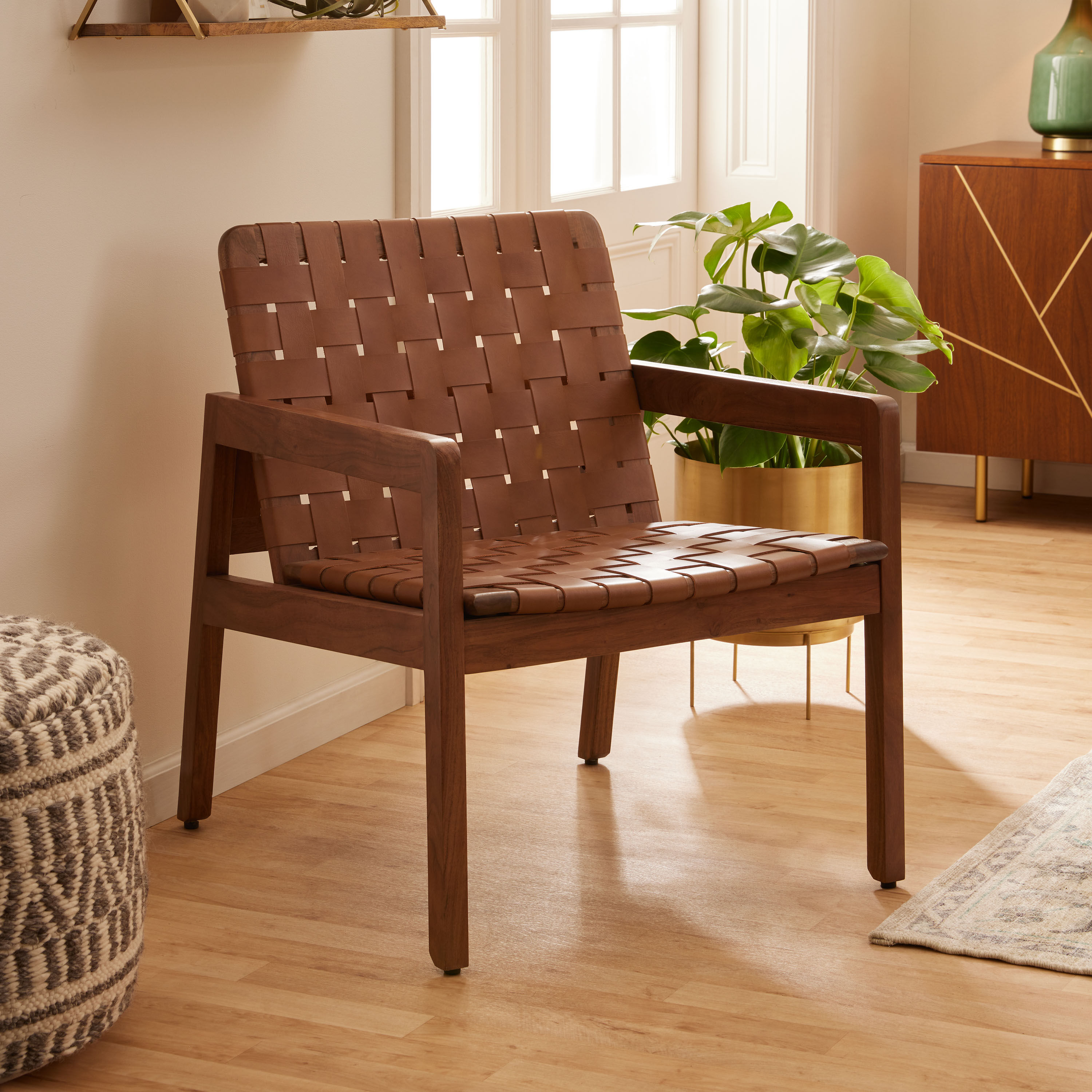 Leather strap arm chair deals