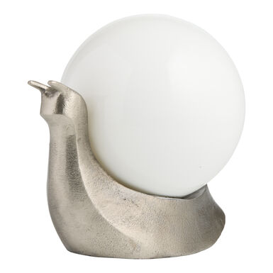Gunmetal Snail and Opal Glass Globe Figural Table Lamp Gunmetal Snail and Opal Glass Globe Figural Table Lamp