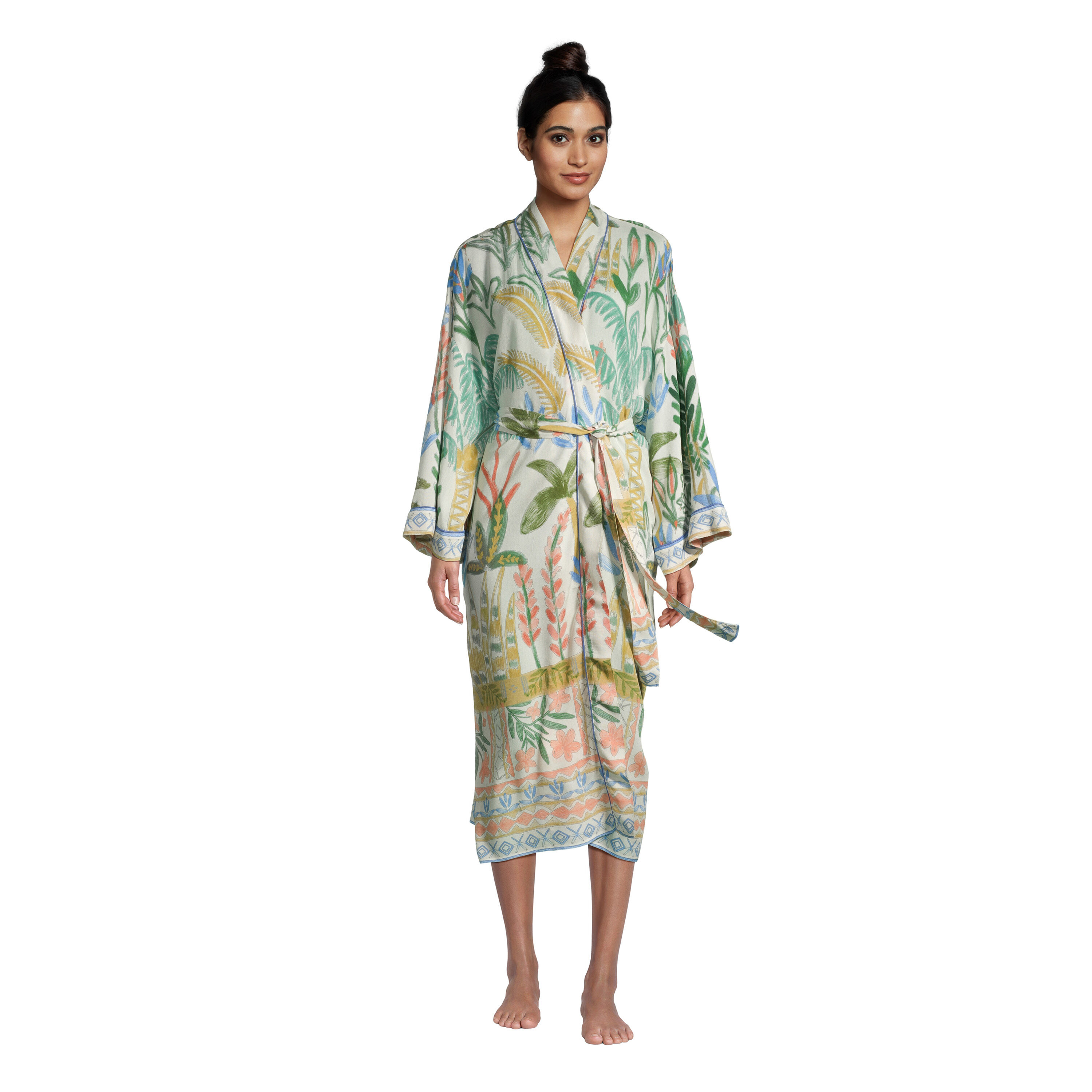 Multicolor Tropical Geo Border Robe image number 0
