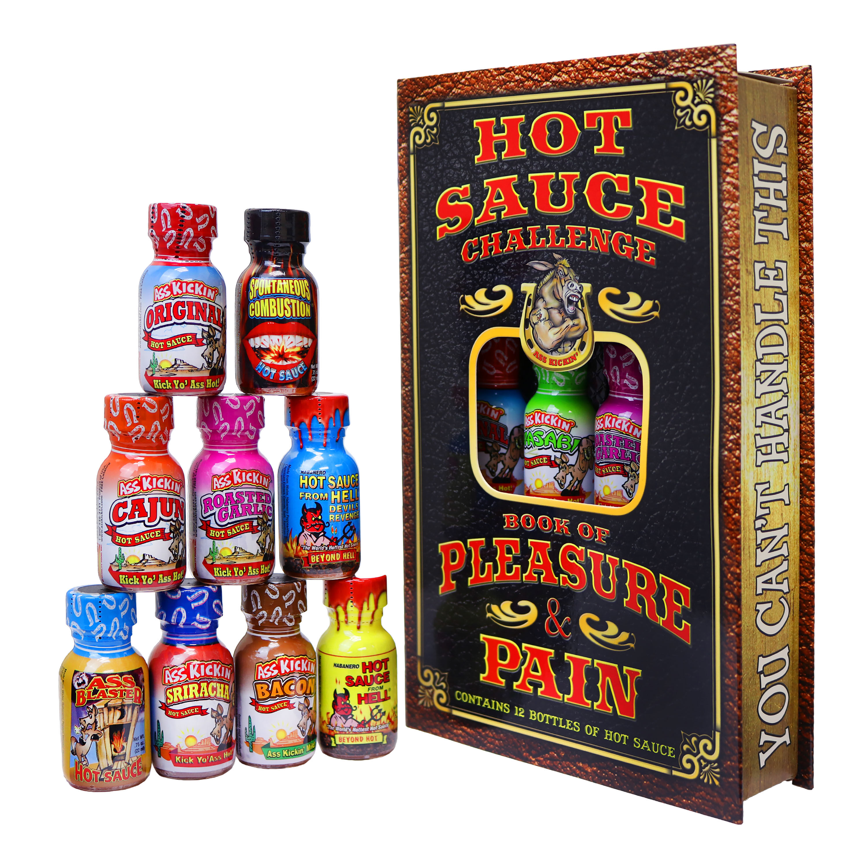 Ass Kickin' Hot Sauce Book of Pleasure and Pain Gift Set 12 Pack image number 0