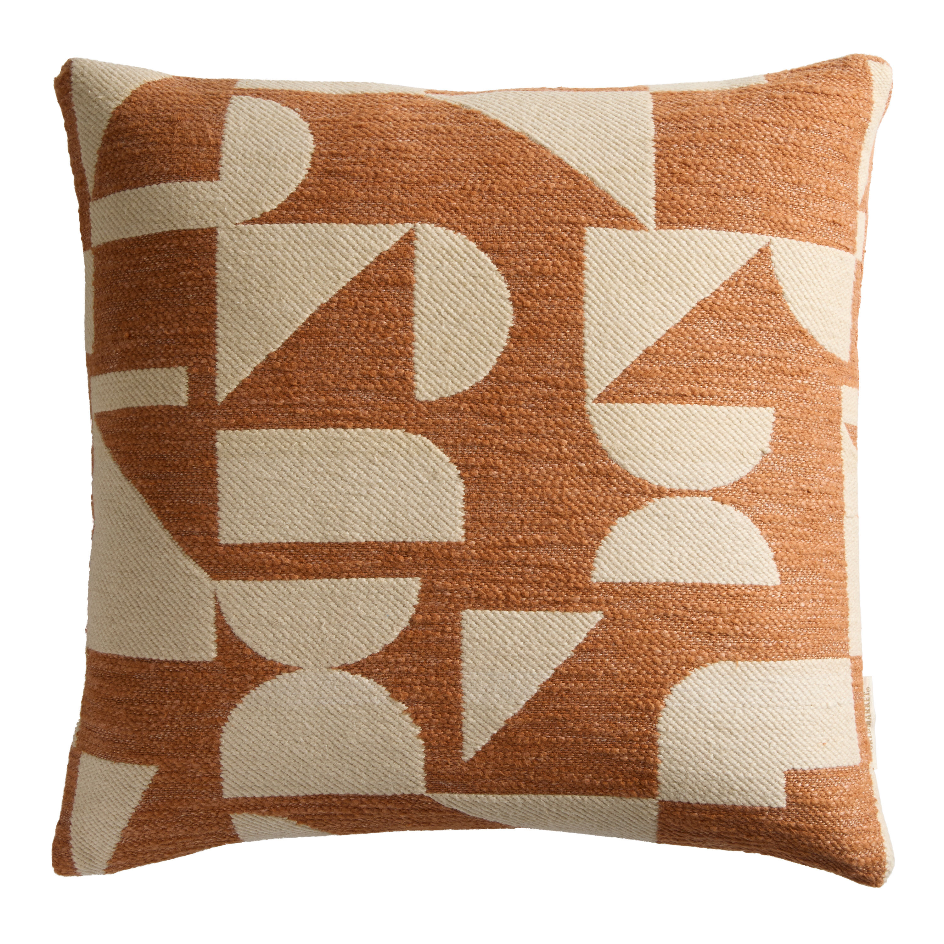Brown and Ivory Jacquard Abstract Shapes Throw Pillow image number 0