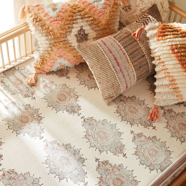 Sonya Natural Brown Block Printed Twin Mattress Cover image number 2