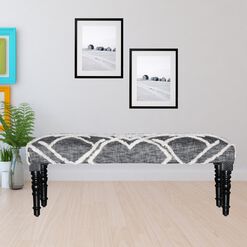 Black and White Tufted Wool Upholstered Bench