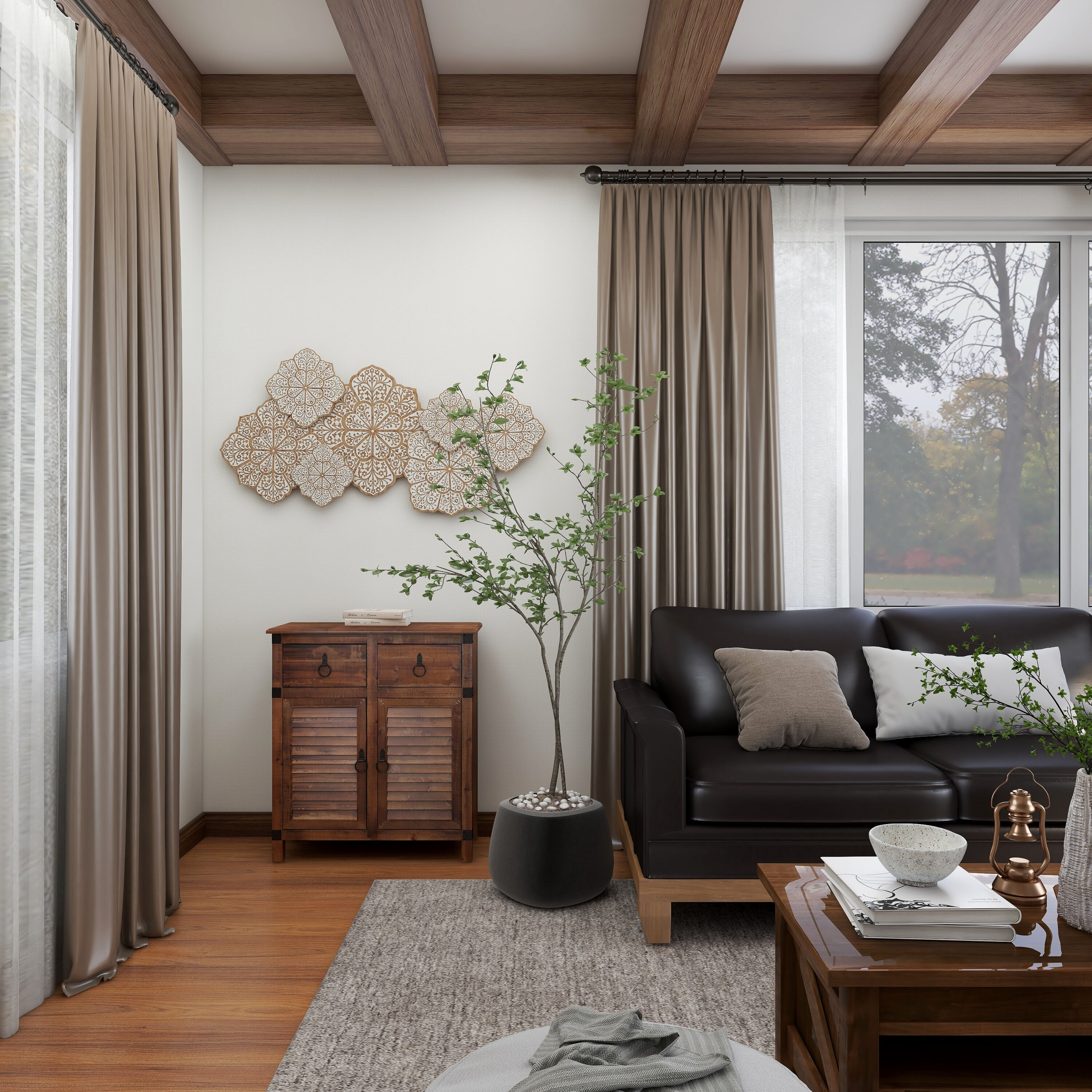 Whitewash Wood Abstract Floral Wall Decor image number 5