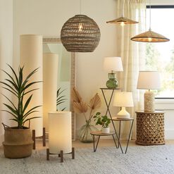 Natural Paper Rattan and Wood 2 Light Floor Lamp