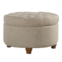 Hill Round Linen Tufted Upholstered Storage Ottoman
