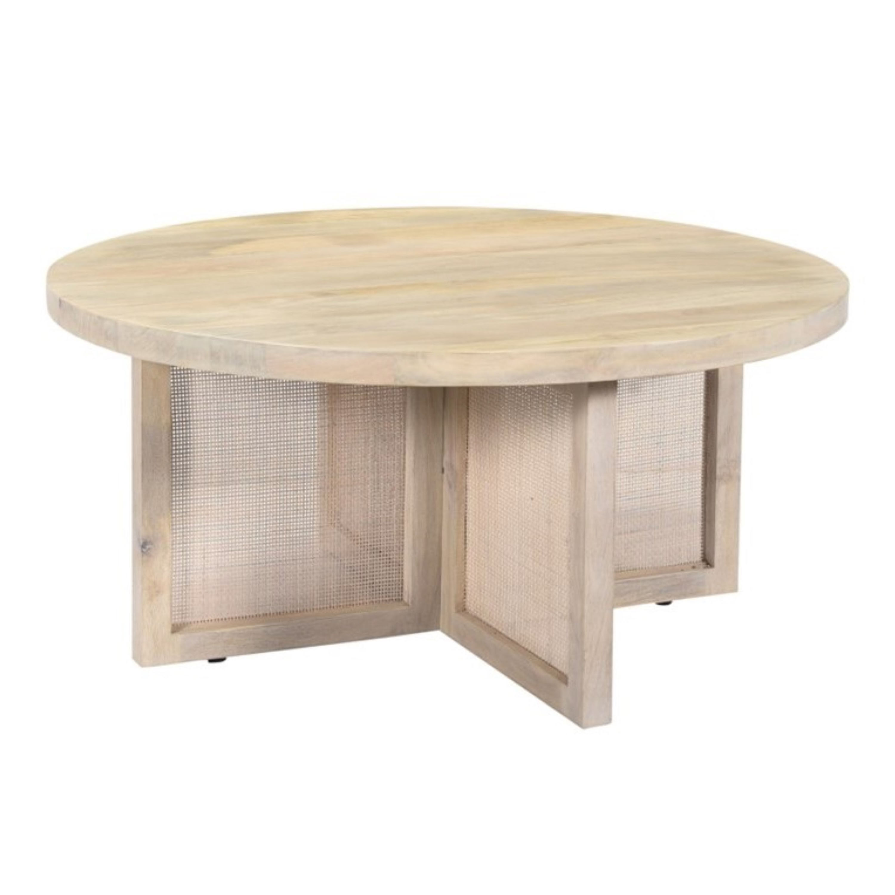 Chislett Round Whitewash Wood and Cane Coffee Table image number 0