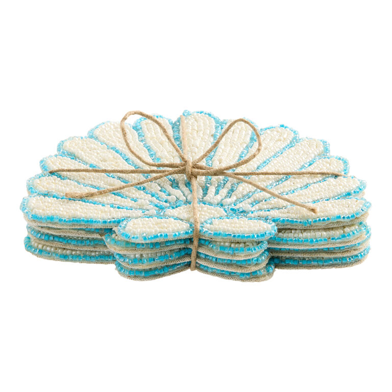 White and Blue Seashell Beaded Coasters 4 Pack image number 2