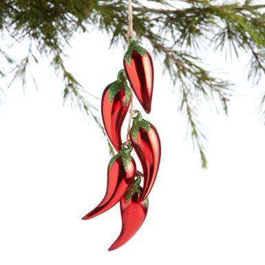 Glass Red and Green Chilis Ornament Glass Red and Green Chilis Ornament
