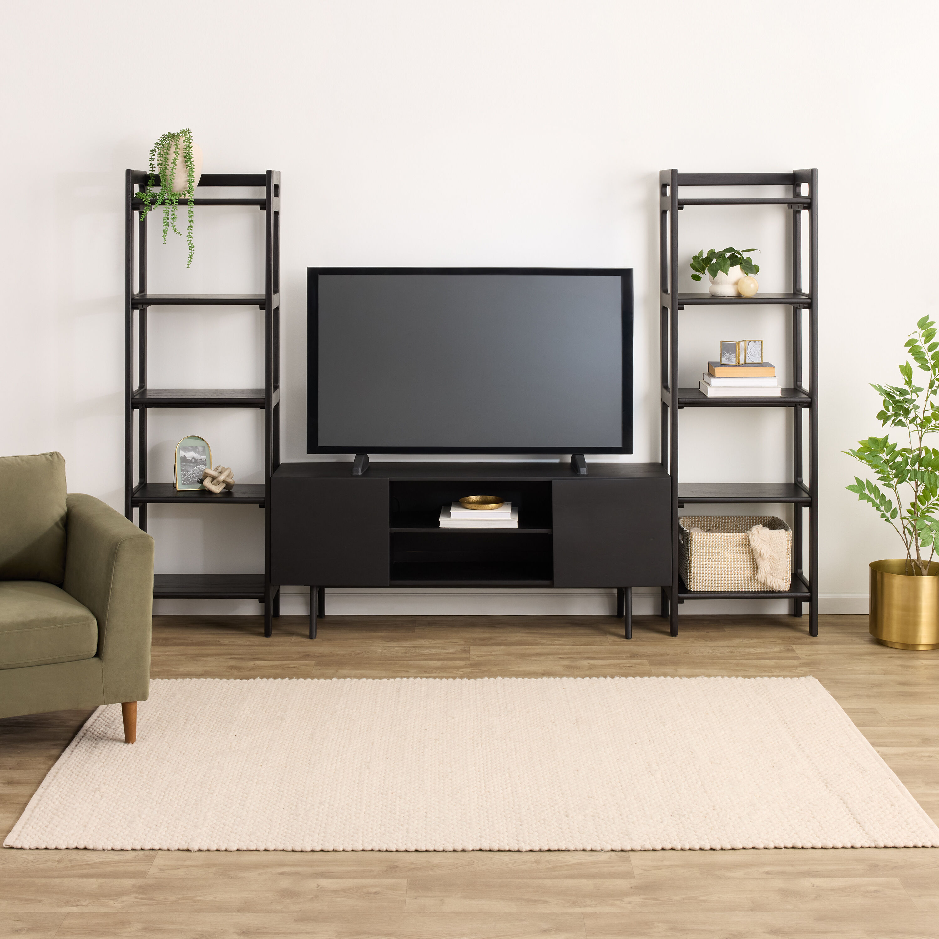 Dane Modular 60 Inch Media Wall System with Narrow Shelves 3 Piece Set image number 1